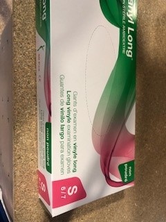 GANT EXAMEN VINYLE LONG - NON POUDRE - NON STERILE - AMBIDEXTRE - TAILLE 6/7 - MANCHETTE 300 MM - BORD ROULE - EXANYL - BTE DE 50