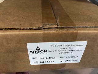 TRUCORE INSTRUMENT POUR BIOPSIE AUTOMATIQUE - PRELEVEMENT DANS LES TISSUS MOUS - PROJECTION DE 22 MM AVEC ENCOCHE D ECHANTILLONAGE DE 19 MM - 14 G X 10 CM - TRU-CORE II - BTE DE 10 (argon)