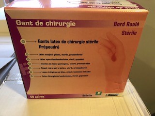 [114105] 114105 	GANT CHIRURGICAL - POUDRE - STERILE - BORDS ROULES 300MM - TAILLE 8.5 - PAR PAIRE - BTE DE 50