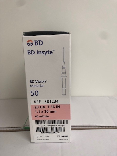 CATHETER PERIPHERIQUE COURT - SANS AILETTES - PUR ORX - 20G /30MM - ROSE - INSYTE - BTE DE 50