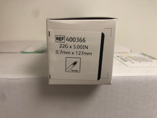 AIGUILLE POUR RACHIANESTHESIE ET/OU PONCTION LOMBAIRE - BISEAU DE QUINCKE - 22G - 130MM - NOIR - EMBASE TRANSLUCIDE - YALE - BTE DE 10