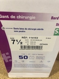 [114153] GANT CHIRURGICAL NON POUDRE STERILE - LATEX POLYMER COATED - BORDS DROIT 300MM TAILLE 7.5 - PAR PAIRE - BTE DE 50