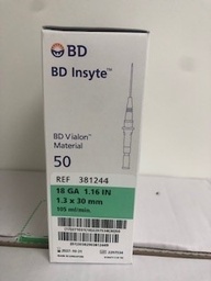 [381244] CATHETER PERIPHERIQUE COURT - SANS AILETTES - PUR ORX - 18G /30MM - VERT - INSYTE - BTE DE 50